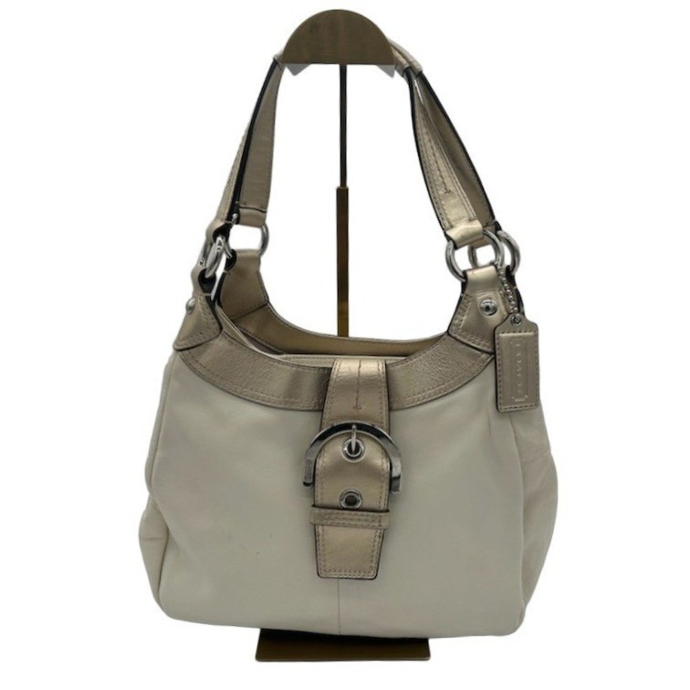 Coach Hobo Shoulder Bag Women's White Gold Leather Buckle Accent Purse Y2K